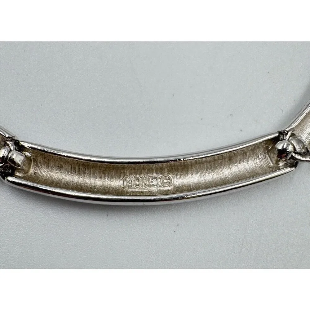 Monet Signed Silver Tone Brushed Polished Vintage Choker Necklace Estate Jewelry